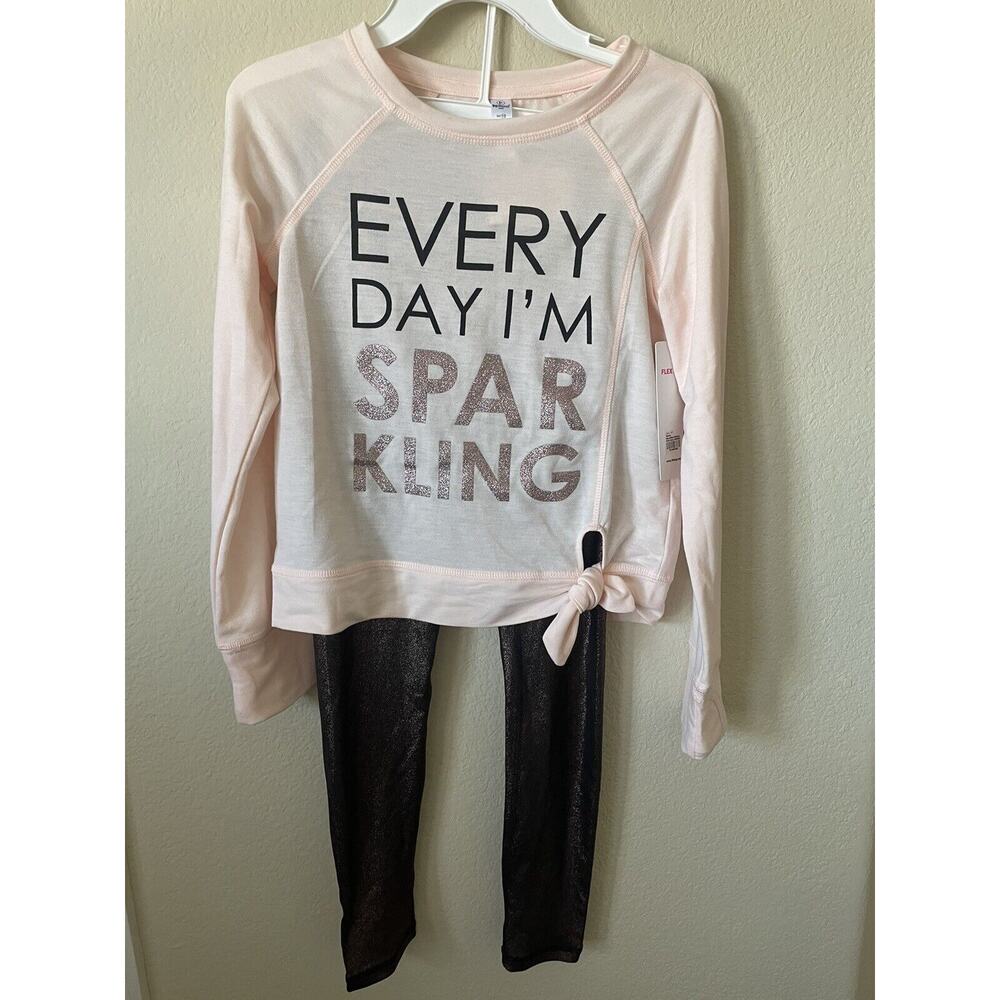 Sparkle Glitter Raglan Long Sleeve Top Leggings Pants 2 Pc Set Size M 10